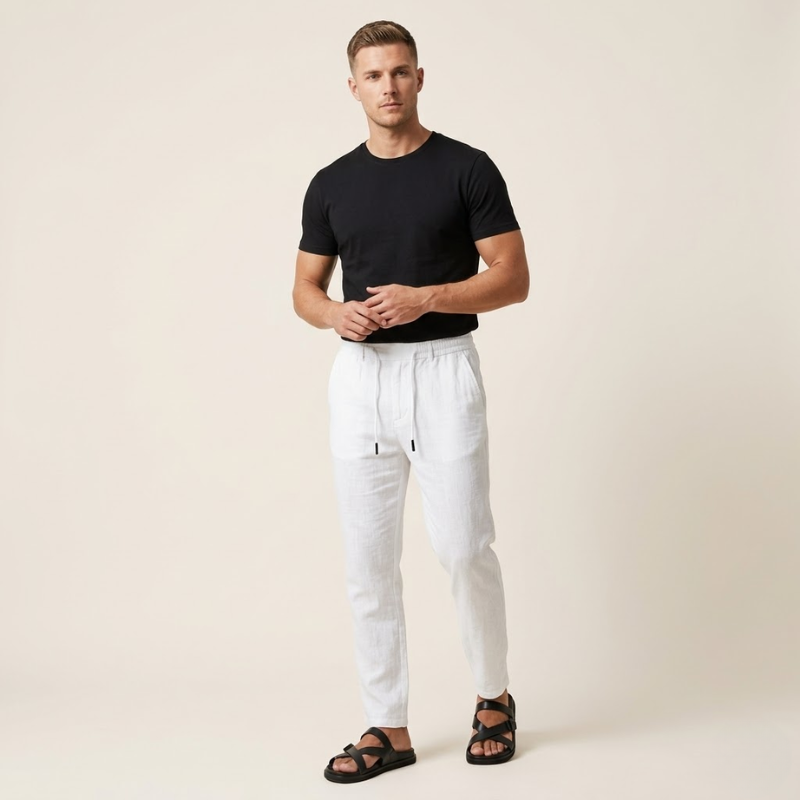 Linen Trousers – Drawstring Waist Breathable – Relaxed Fit – Men's Casual Australia