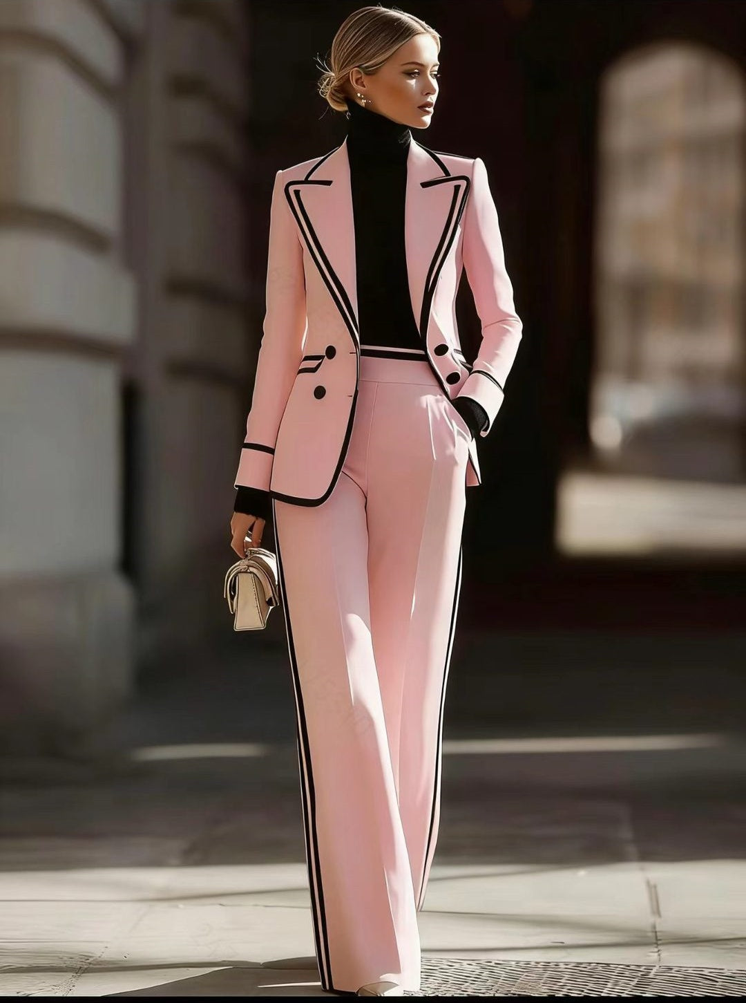 Long Sleeve Lapel Double Breasted Suit Jacket Casual Suit Pants Set Women Australia