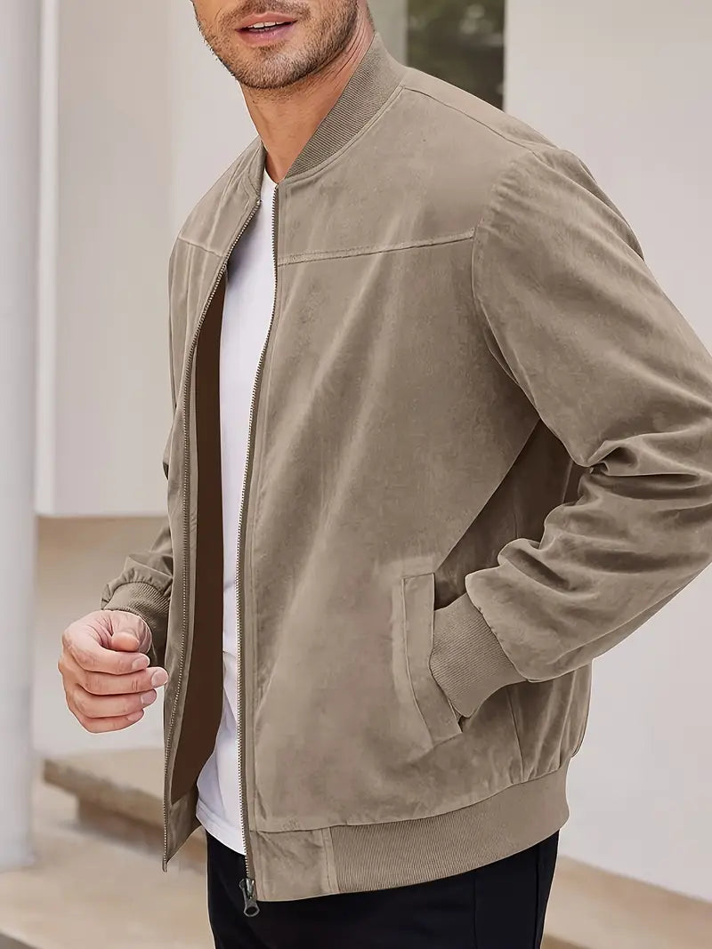Solorfit | Men's Lightweight Retro Zip-Up Jacket – Solid Color, Baseball Collar, Machine Washable, Casual Style