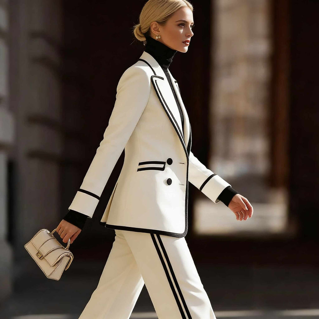 Long Sleeve Lapel Double Breasted Suit Jacket Casual Suit Pants Set Women Australia