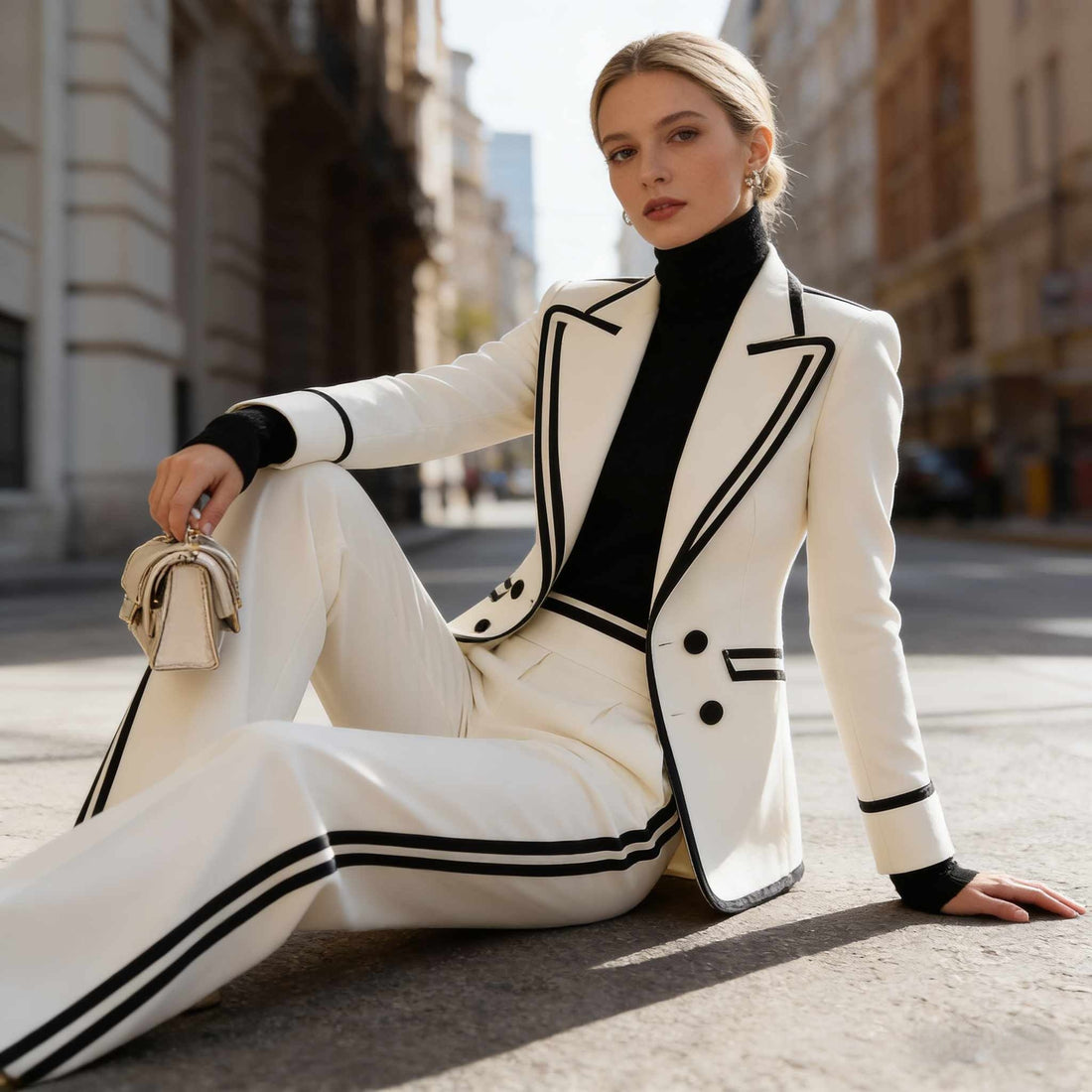 Long Sleeve Lapel Double Breasted Suit Jacket Casual Suit Pants Set Women Australia