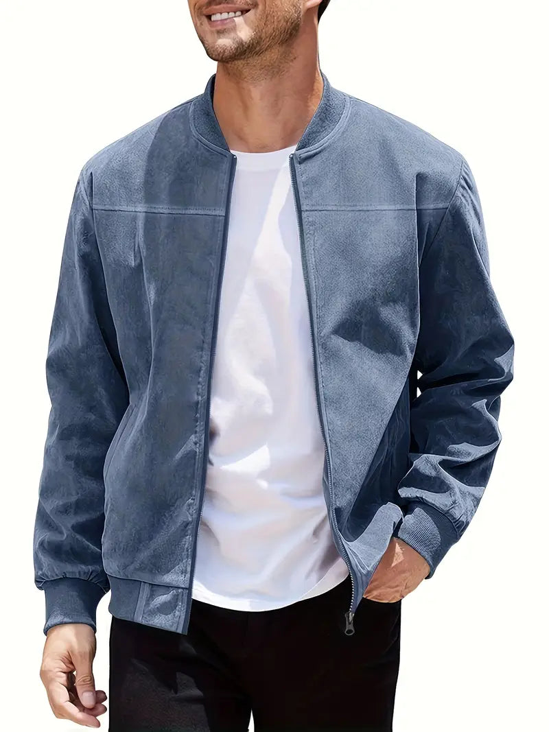 Solorfit | Men's Lightweight Retro Zip-Up Jacket – Solid Color, Baseball Collar, Machine Washable, Casual Style