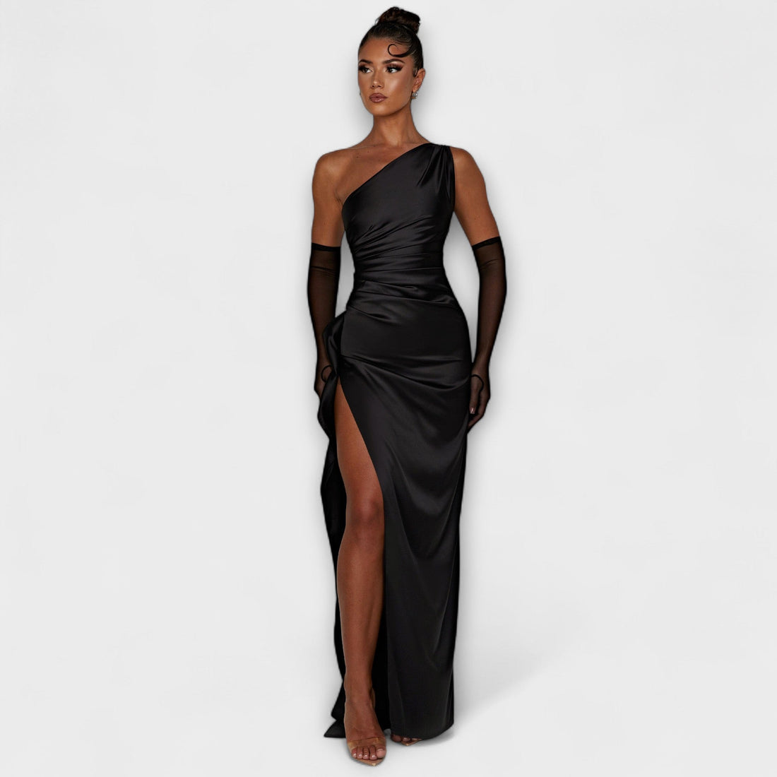 Alba | One-Shoulder Ruched High-Split Maxi Dress