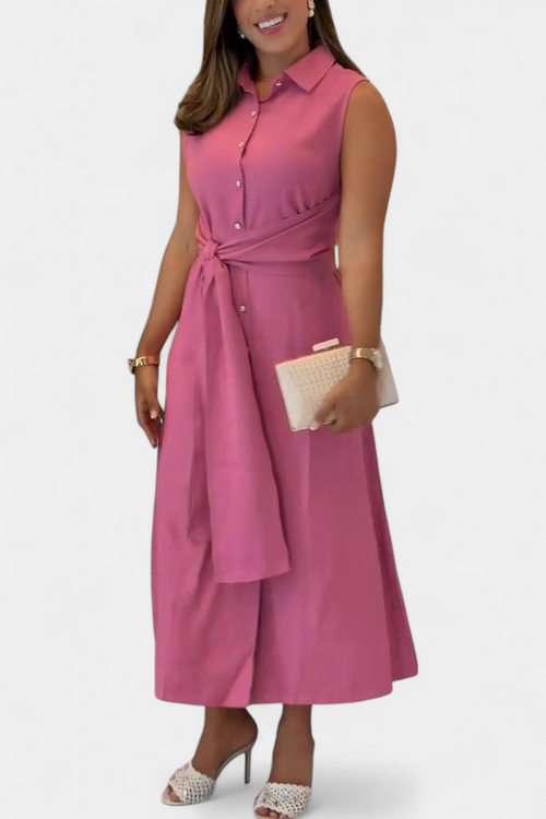 Albertine sleeveless button-front tie-waist shirt midi dress