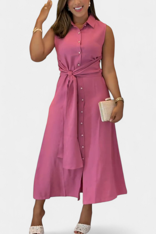 Albertine sleeveless button-front tie-waist shirt midi dress