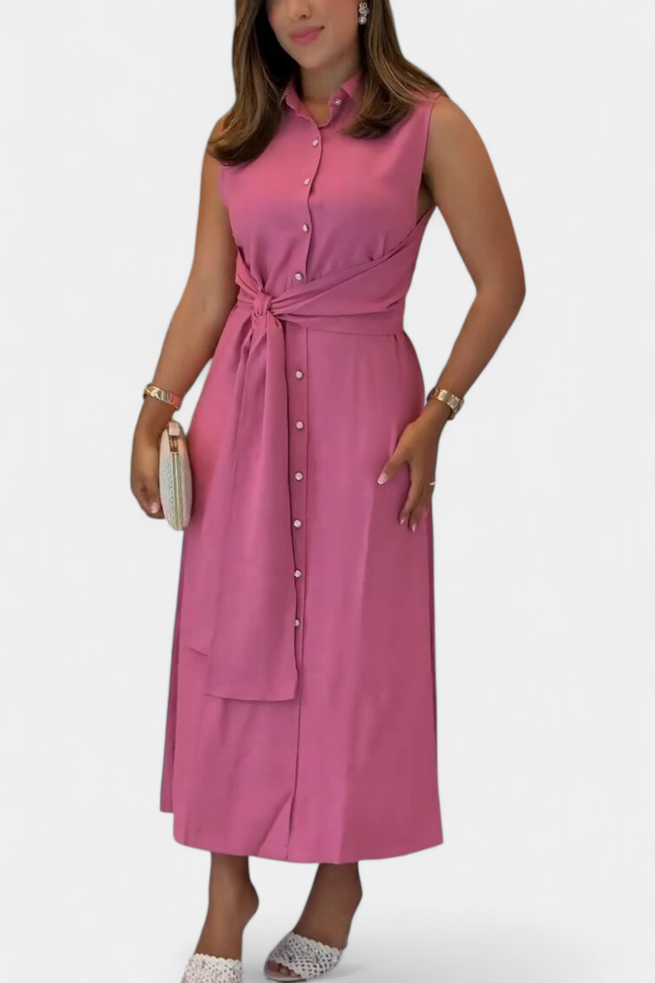 Albertine | Sleeveless Button-Front Tie-Waist Shirt Midi Dress