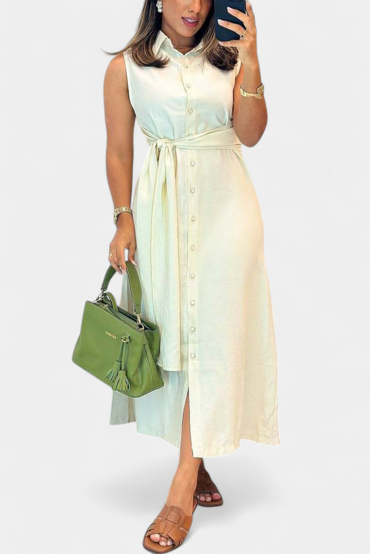 Albertine | Sleeveless Button-Front Tie-Waist Shirt Midi Dress