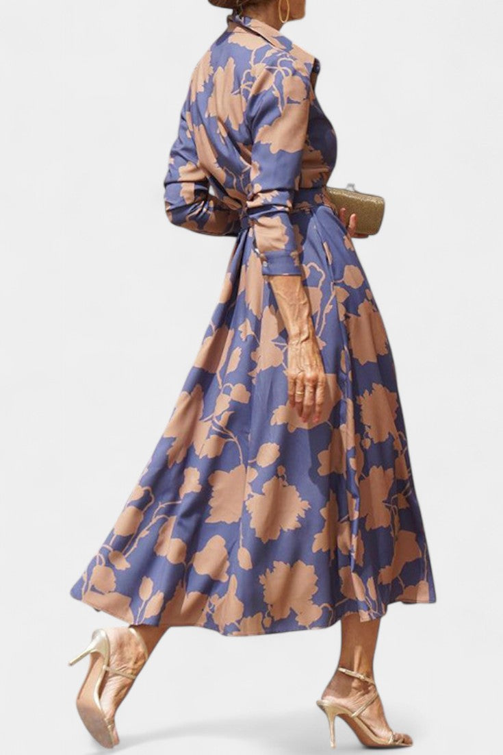 Aline | Floral Collared Button-Front Belted Midi Dress