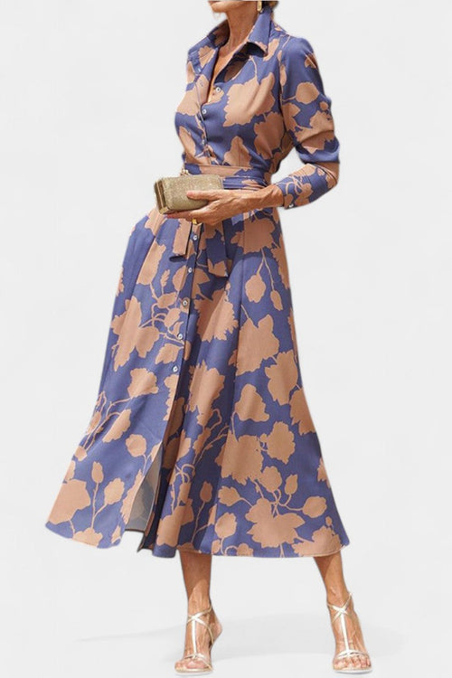 Aline floral collared button-front belted midi dress