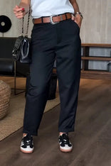 Women's Tailored Pants – High-Waisted Straight-Leg – Office Australia in Black