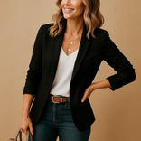 Women's One-Button Blazer – Tailored Notched Lapel – Smart Casual Australia in Black