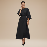 Briony | Belted Bell-Sleeve Midi Dress in Black