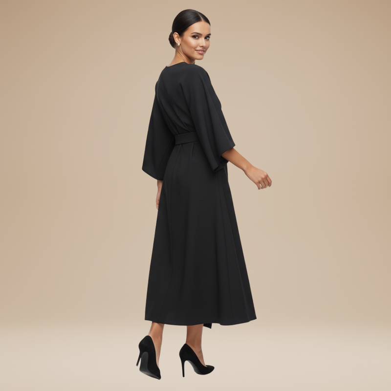 Briony | Belted Bell-Sleeve Midi Dress