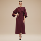 Briony | Belted Bell-Sleeve Midi Dress in Bordeaux Red