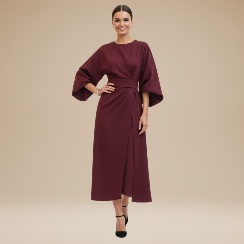 Briony | Belted Bell-Sleeve Midi Dress