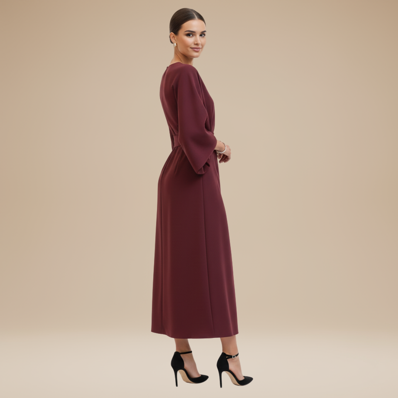 Briony | Belted Bell-Sleeve Midi Dress