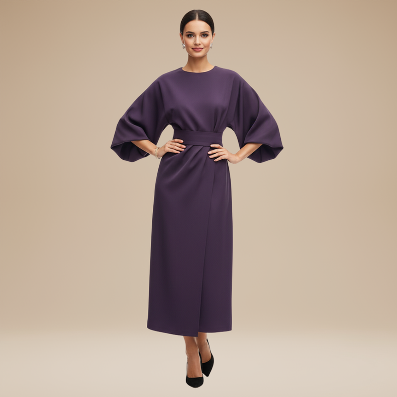 Briony | Belted Bell-Sleeve Midi Dress