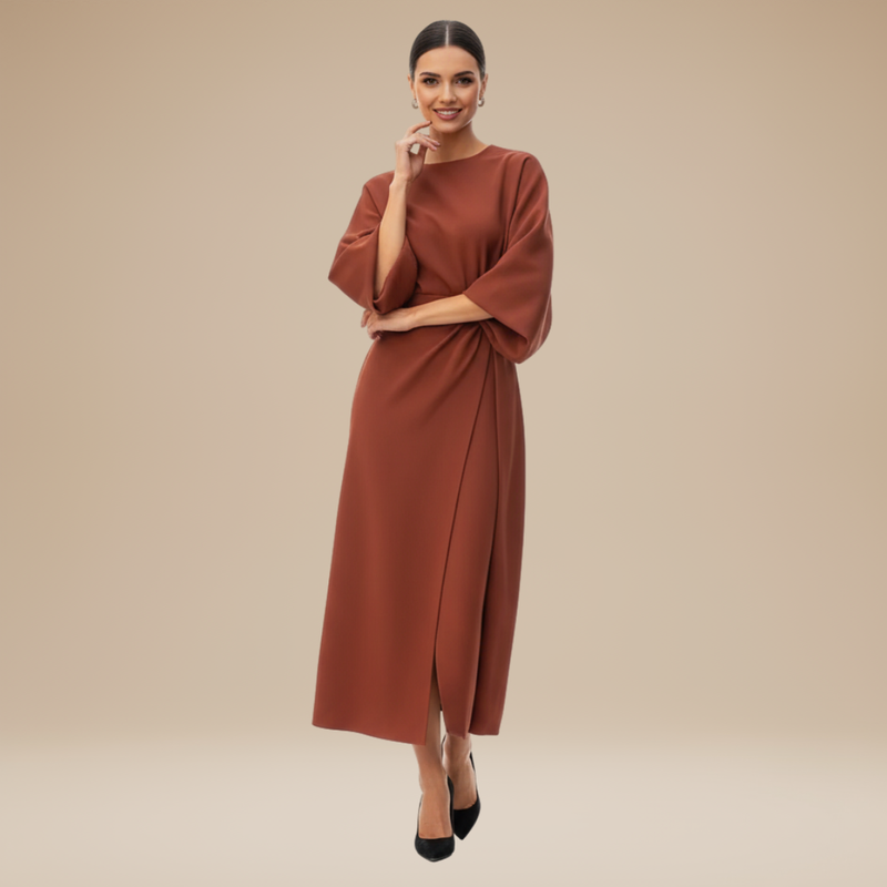 Briony | Belted Bell-Sleeve Midi Dress