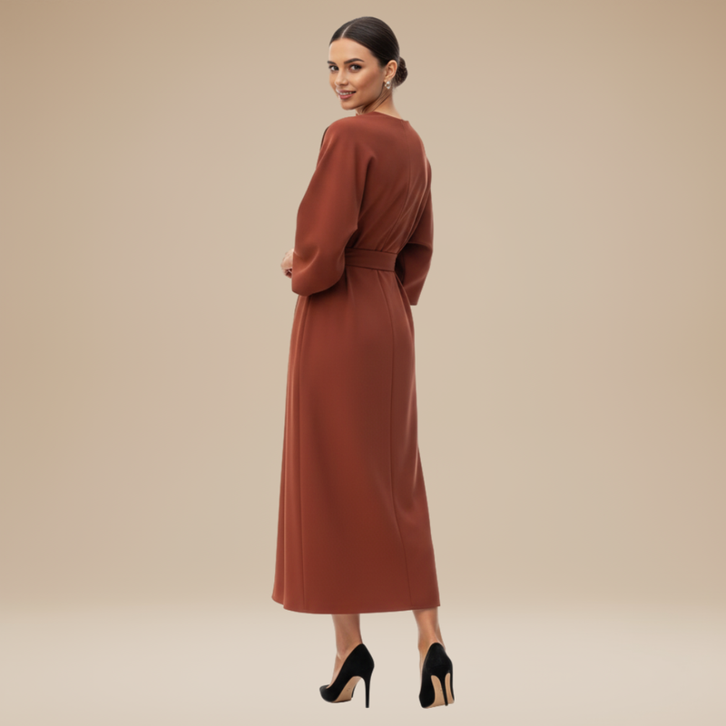 Briony | Belted Bell-Sleeve Midi Dress