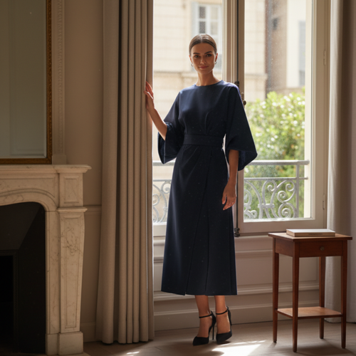 Briony | Belted Bell-Sleeve Midi Dress