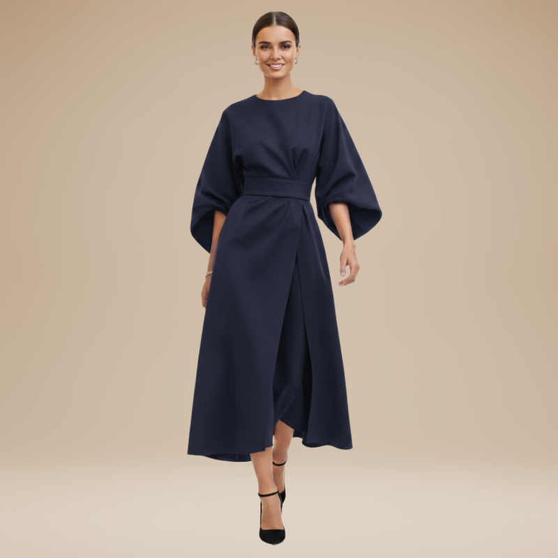 Briony | Belted Bell-Sleeve Midi Dress