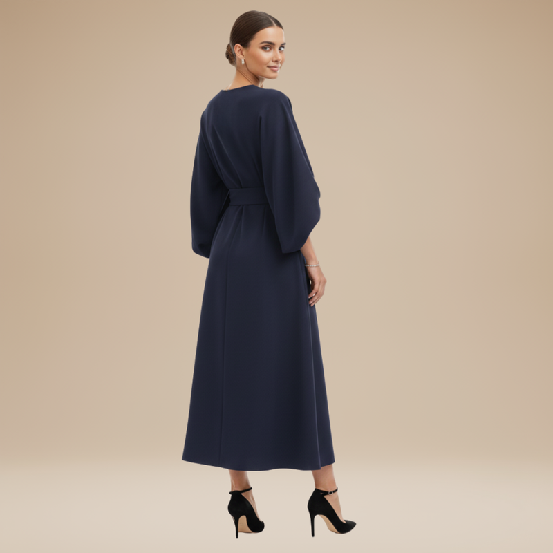 Briony | Belted Bell-Sleeve Midi Dress