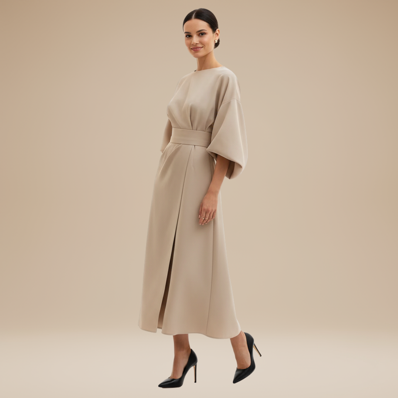 Briony | Belted Bell-Sleeve Midi Dress
