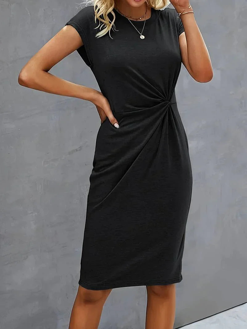 Bettina | Crew Neck Twist-Front Fitted Midi Dress