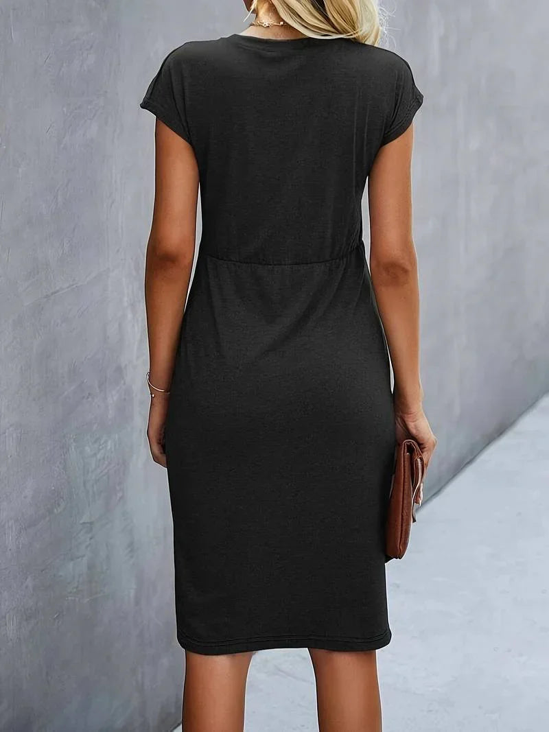 Bettina | Crew Neck Twist-Front Fitted Midi Dress