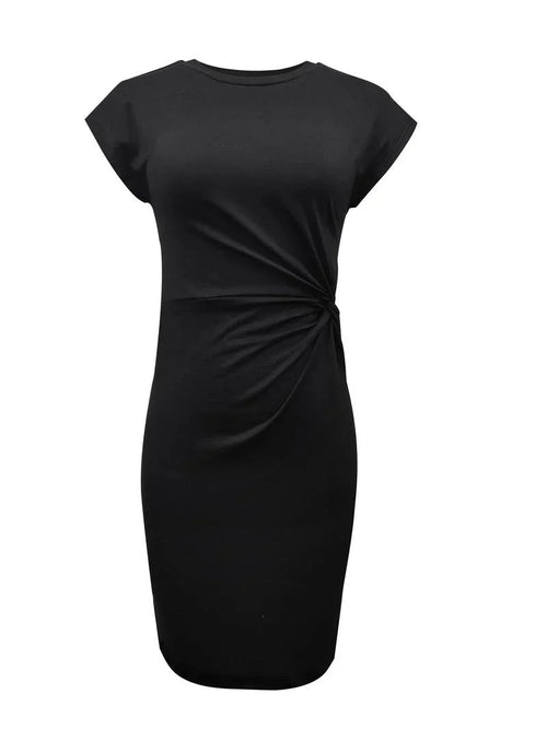 Bettina crew neck twist-front fitted knee-length dress
