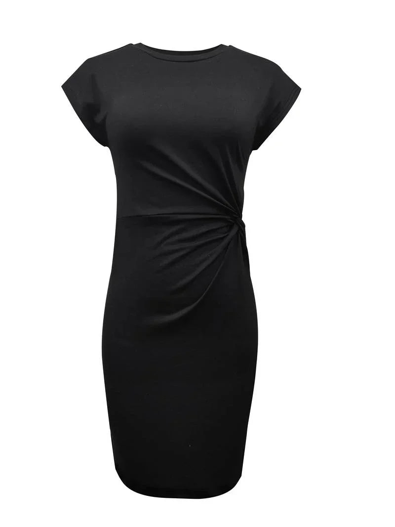 Bettina | Crew Neck Twist-Front Fitted Midi Dress