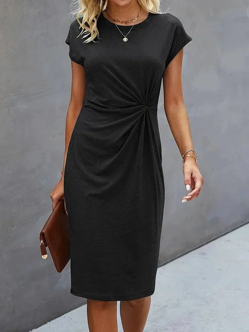 Bettina crew neck twist-front fitted knee-length dress