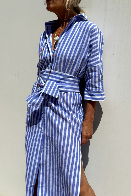 Calliope striped collared button-front shirt midi dress