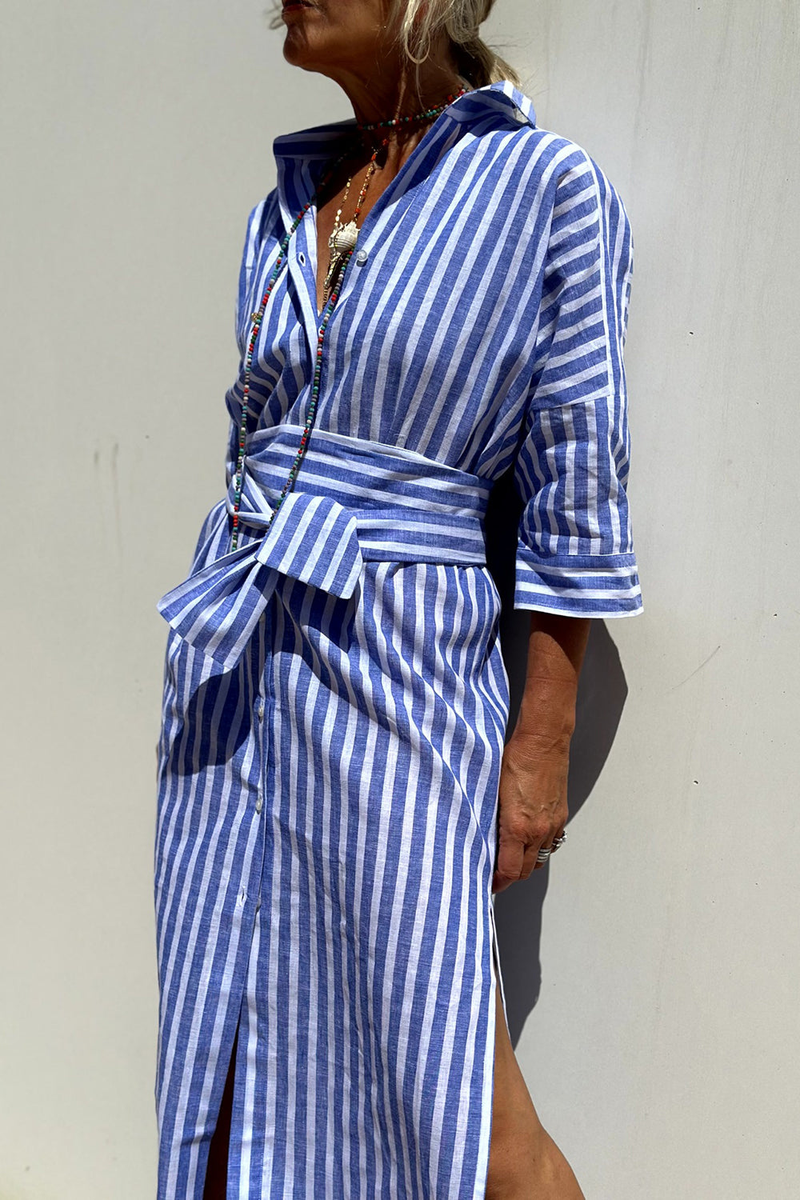 Calliope | Striped Collared Button-Front Shirt Midi Dress