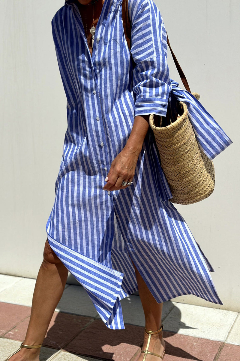 Calliope | Striped Collared Button-Front Shirt Midi Dress