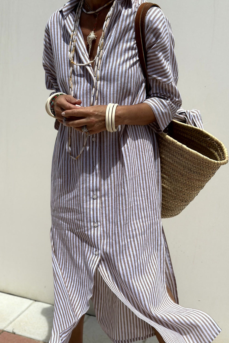 Calliope | Striped Collared Button-Front Shirt Midi Dress