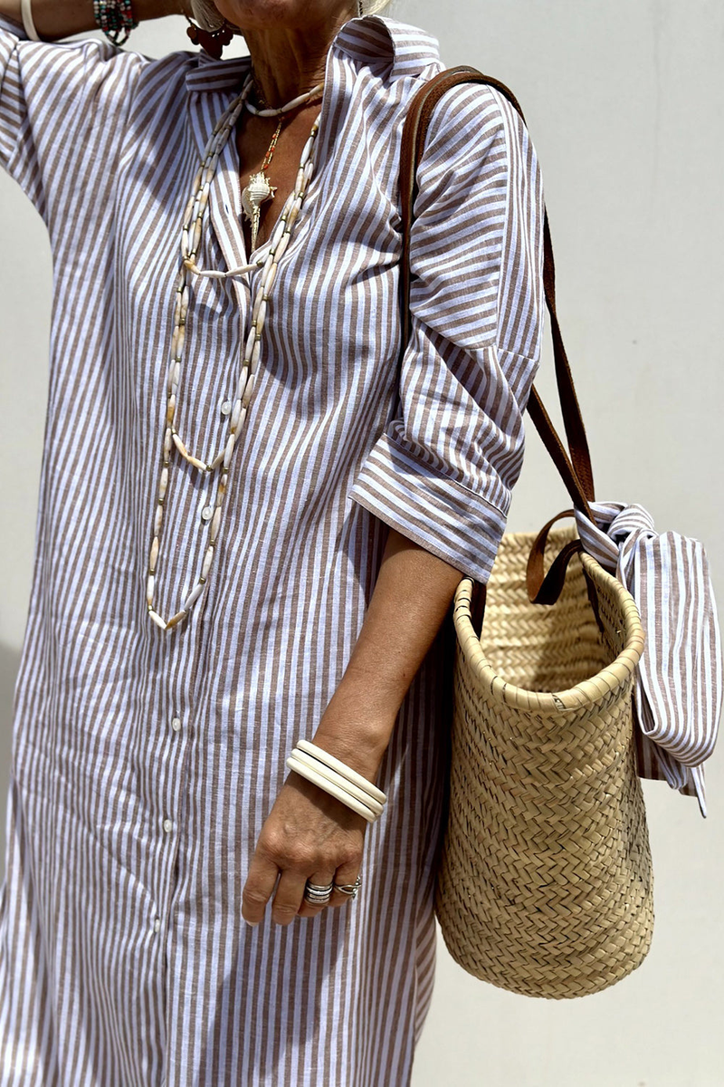 Calliope | Striped Collared Button-Front Shirt Midi Dress
