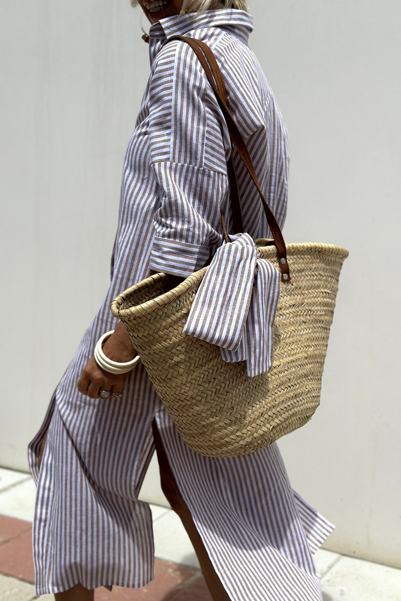 Calliope | Striped Collared Button-Front Shirt Midi Dress
