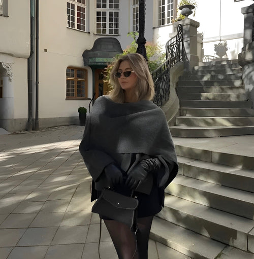 Women's Cape Coat – Asymmetrical Draped Loose Fit – Winter Australia