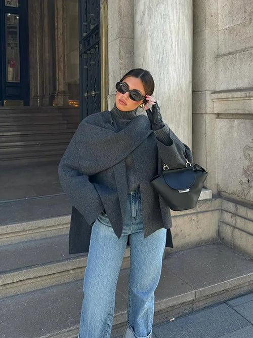 Women's Cape Coat – Asymmetrical Draped Loose Fit – Winter Australia