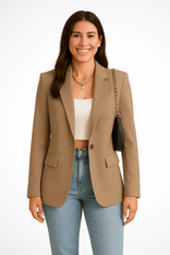 Women's Single-Button Blazer – Tailored Structured Fit – Office Casual Australia in Khaki