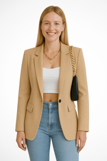 Women's Single-Button Blazer – Tailored Structured Fit – Office Casual Australia in Beige