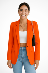 Women's Single-Button Blazer – Tailored Structured Fit – Office Casual Australia in Orange