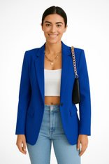 Women's Single-Button Blazer – Tailored Structured Fit – Office Casual Australia in Blue