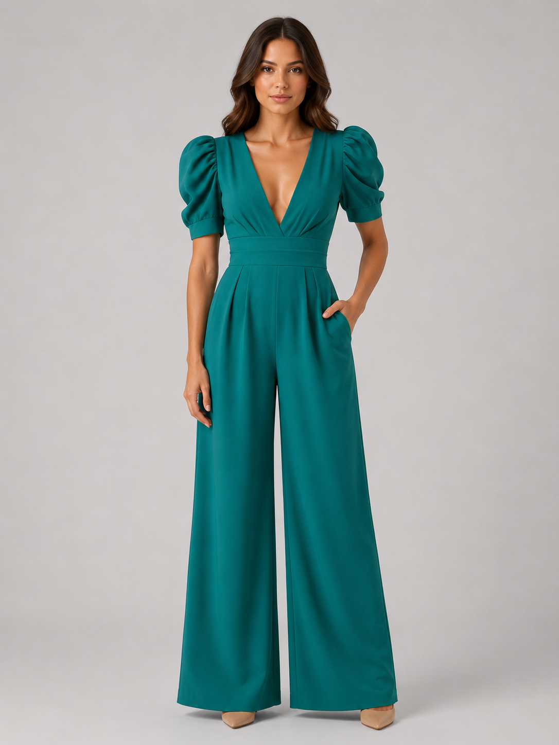 Women's Puff Sleeve Wide Leg Jumpsuit – Tailored Formal Style