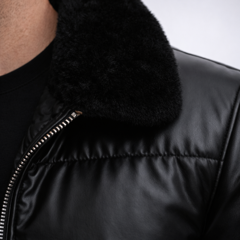 Puffer Jacket – Insulated Black Fur Collar – Regular Fit – Men's Winter Outerwear Australia