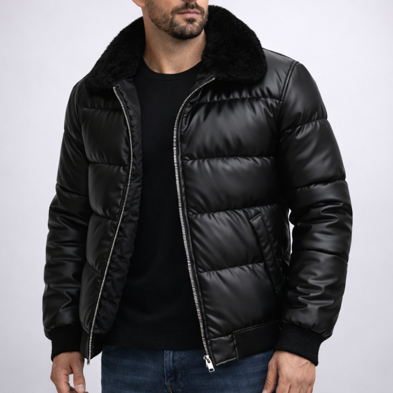 Puffer Jacket – Insulated Black Fur Collar – Regular Fit – Men's Winter Outerwear Australia
