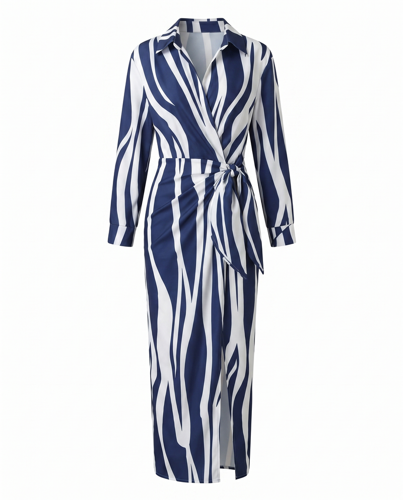 Coraline | Collared Wrap Side-Tie Long Sleeve Maxi Dress