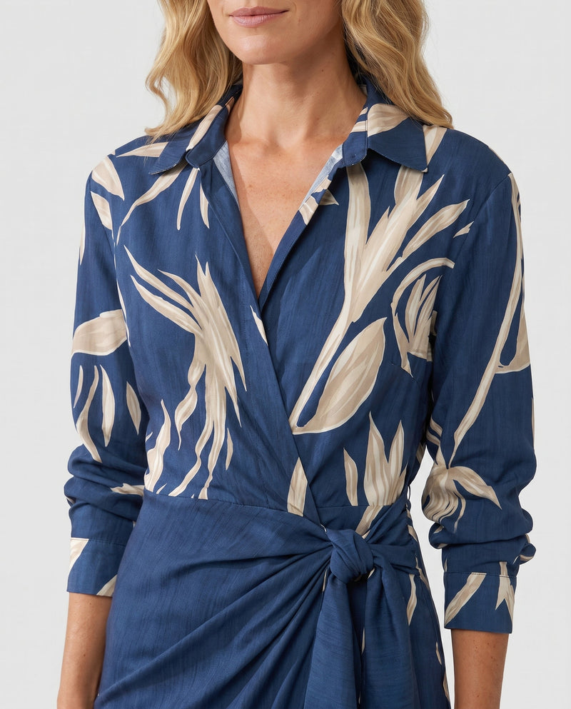 Coraline | Collared Wrap Side-Tie Long Sleeve Maxi Dress