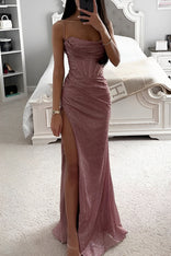 Fabienne | Corset Sweetheart High-Slit Maxi Dress in Pink